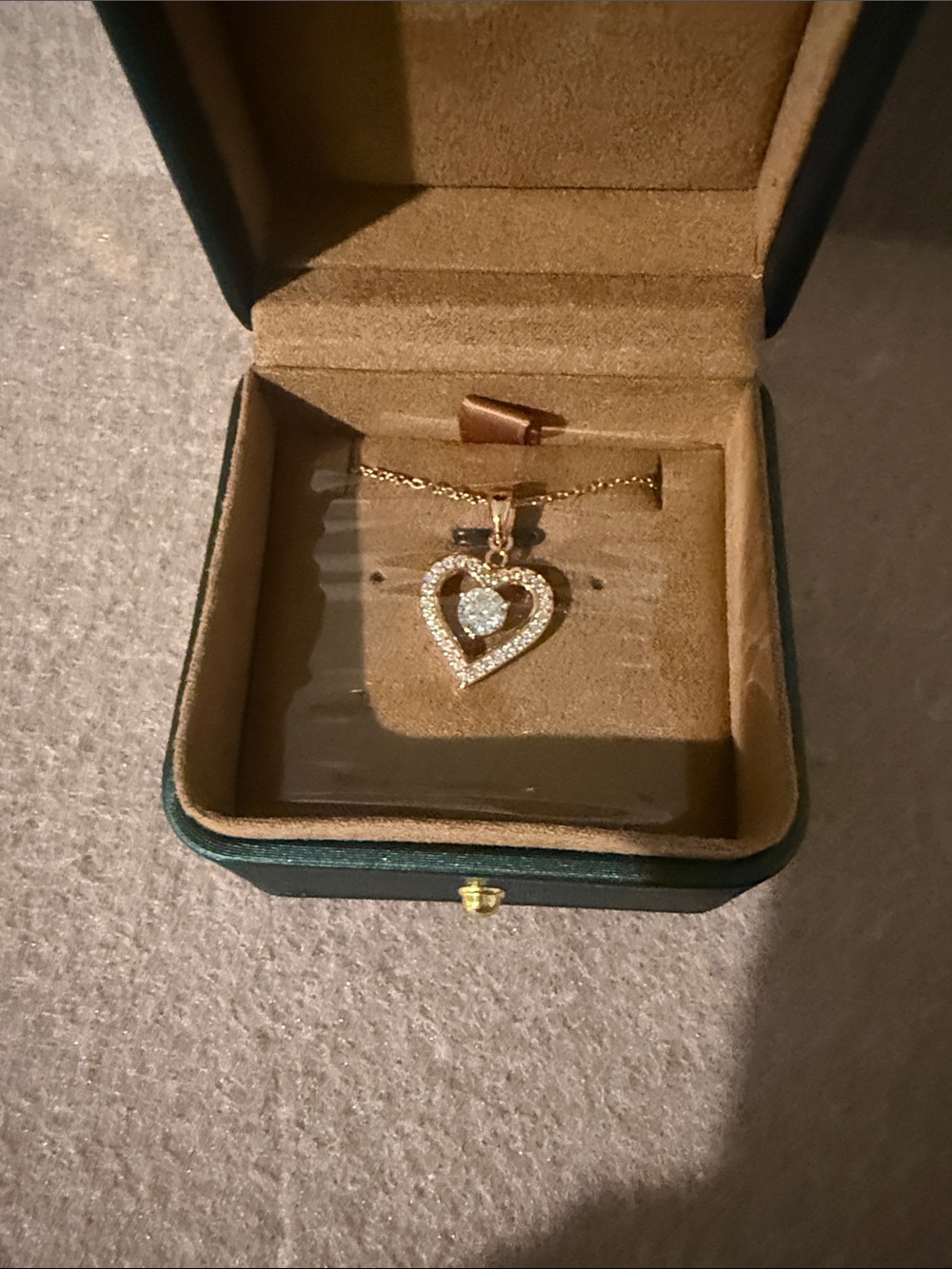 Gold Heart Pendant Necklace with Clear Stones